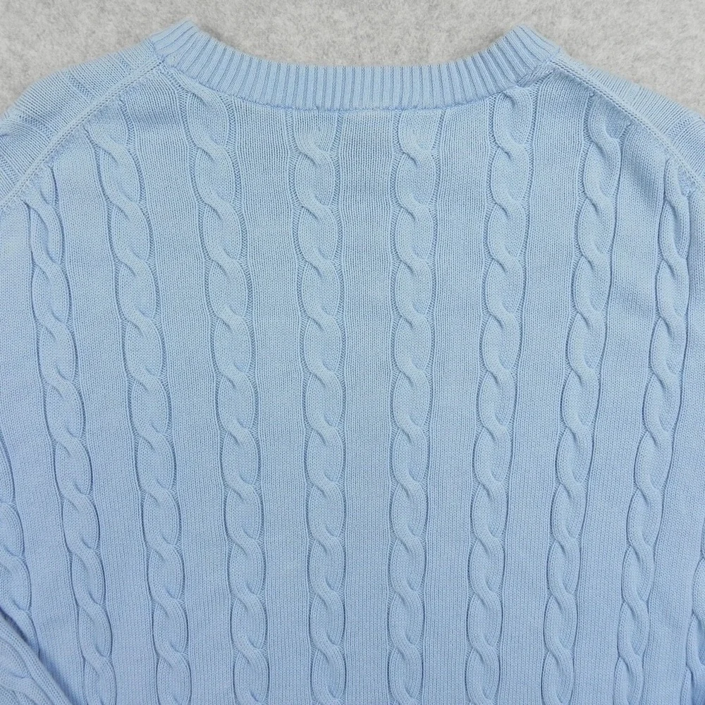 Roundtree & Yorke Sweater Mens Large Pullover Cable Knit Cotton Blue Long Sleeve